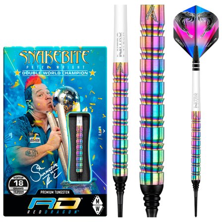Red Dragon Darts Snakebite 1 Soft Tip Darts Peter Wright 18g/16g Tungsten Steel Rainbow Multicolor Professional Darts Set for Players