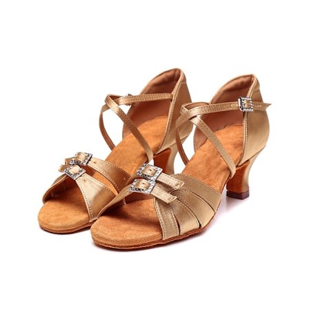 Damskor med borr-spänne för latin dans, mjuka sulor, trendiga höga klackar, nationella standard dans skor