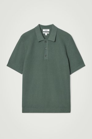 COS Men's Textured Knitted Polo Shirt in Green