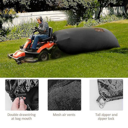 Lövuppsamlare för åkgräsklippare, stor kapacitet för snabb lövuppsamling, slitstarkt material passar de flesta med två säckar