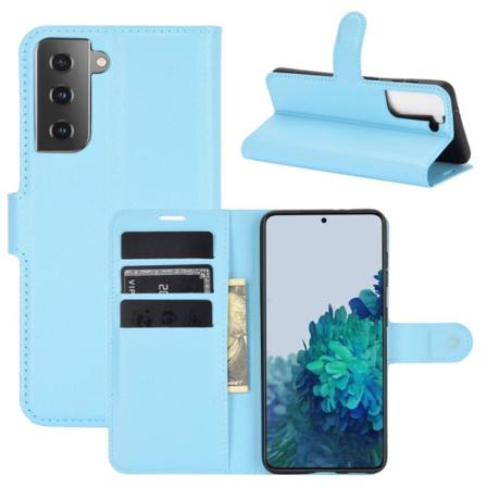 Samsung Galaxy S21 Plus - Litchi Läder Fodral - Blå Blue Blå