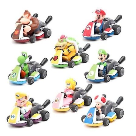 8 kpl Super Mario Kart Vedettävä Auto Luigi Toad Bowser Prinsessa Hahmo Lelu Lapsille