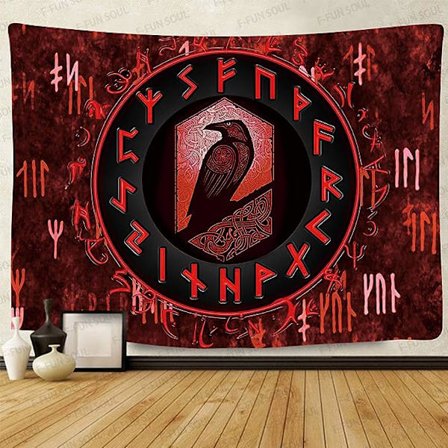 Norse Viking Tapet Rød Ravn Meditasjon Runer Estetiske Tapeter