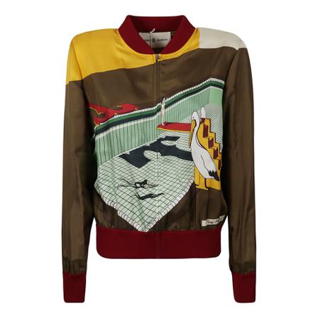 Tory Burch, Printed Twill Bomber Jacket Bruin, Dames, Maat:S