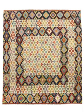 Handvävd Kelim Afghan Old Style 255X300 Ullmatta Brun/Grön Stor