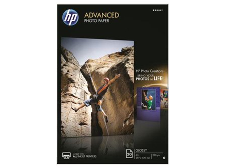 HP Advanced Photo Paper - Blank - A3 (297 x 420 mm) - 250 g/m² - 20 ark fotopapir - for Officejet K7100; Photosmart 6510 B211a, 6515 B211a, Pro B8850,