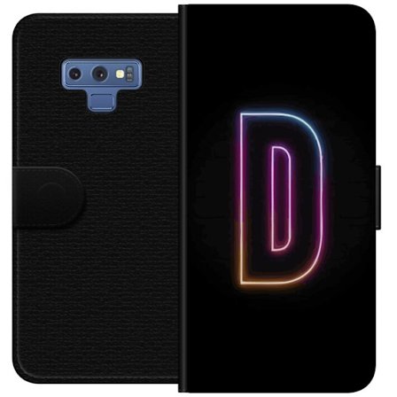 Kompatibel Tegnebogsetui til Samsung Samsung Galaxy Note9 Minimalistisk neonbogstav D i farveskiftende lys mod sort baggrund i moderne digital design