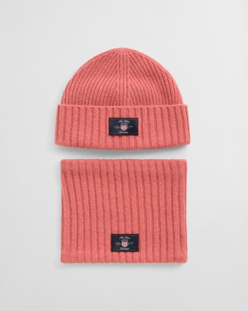 GANT Kinder Beanie und Schlauchschal aus Wollmix im Geschenkset (L-XL) Rot