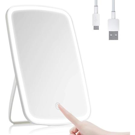 IC Sminkspejl med lys, oplyst sminkspejl med touchskærm, USB opladbar bordssminkspejl, Hvid