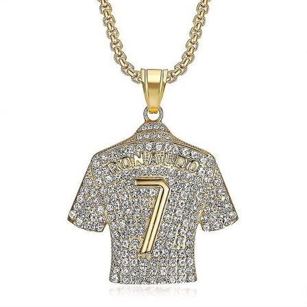 Szn 316l rostfritt stål Tium pläterad S fotboll 7 tröja hänge halsband 24in halsband (guld)