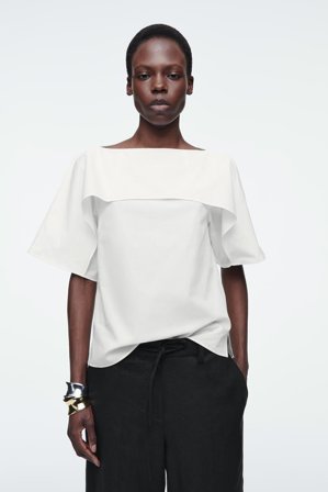 COS Women's Draped Cotton Top in White