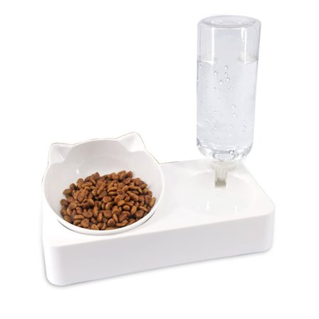 Dubbla Hund Katt Skålar - Automatiska Vatten- och Matskålar för Husdjur, 15° Vinklad Vatten- och Matskål, Vattendispenser