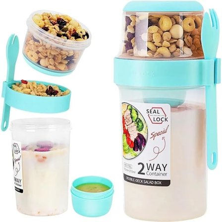 Kornkop til at tage med, yoghurtkop med ske til at tage med, 310ML+760ML lækagesikker yoghurtkop, madkasse (blå)