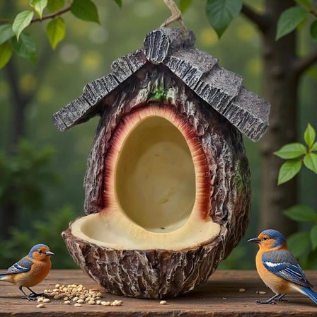 Vintage Trädhusformad Fågelmatare, Utomhushängande Vildfågelmatare, Öppen Design Matningsfågelholk med Fröbricka för Utomhus Trädgårdsdekor (Färg1PC