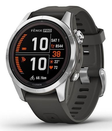 Garmin fenix 7S Pro Solar Edition - fiberforsterket polymer - Ja smartklokke med bånd - grafitt - 32 GB - sølv