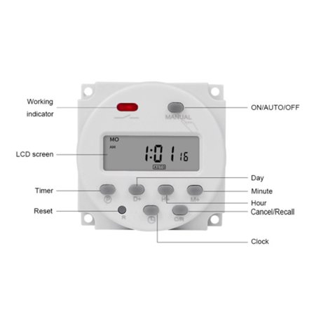 Liten Programmerbar Digital Timerbrytare med 7 Dagar Display 1S~168h 5VA(110V AC)