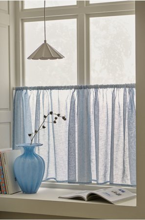 &Home - Kafégardin Mila - Blå - Liftgardiner - 68X250 - Fra Homeroom