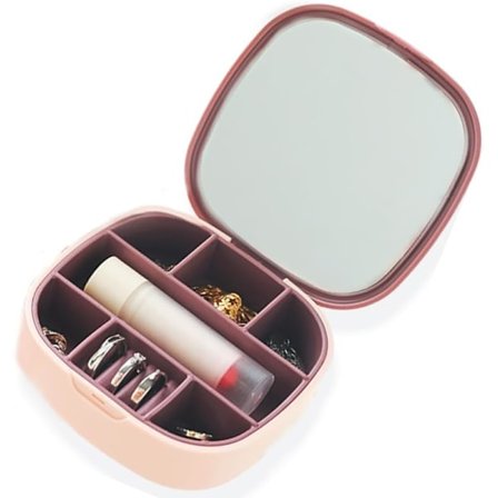 Smyckeskrin, Mini Portabel Smyckesorganisatör Med Sminkspegel Litet Resesmyckeskrin för Kvinnor Flickor Mor Dotter