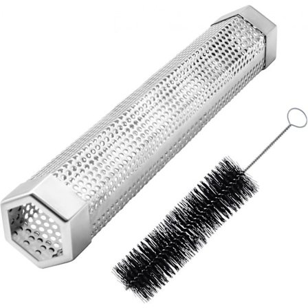 Pellet Smoker Tube, 12' Smoker Tube med børste, Premium rustfritt stål BBQ trepelletsrør smoker, 5 timer med røykfylt røyktube smoker for alle G