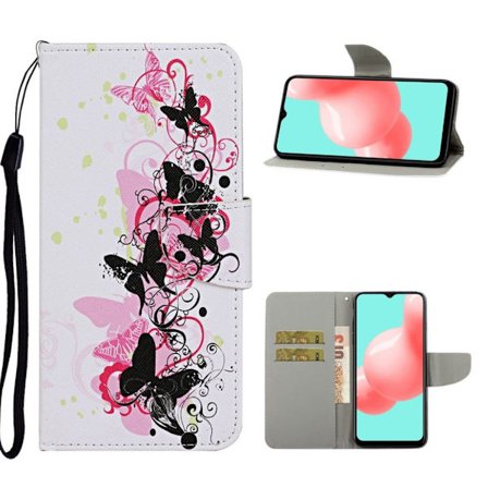 Wonderland Samsung Galaxy A12 5G flip kuoret - Musta / Vaaleanpunainen Perhonen