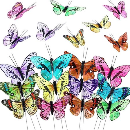 12 Stk Sommerfugle dekorationssæt 3D Fjer Sommerfugle Picks