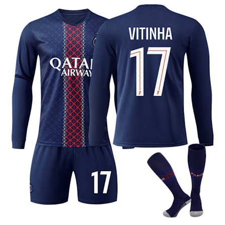 25-26 Paris Saint-Germain F.C. Hjemmebanetrøjer med lange ærmer NO.17 VITINHA Sæt Børn Voksen Fodboldudstyr med Sokker