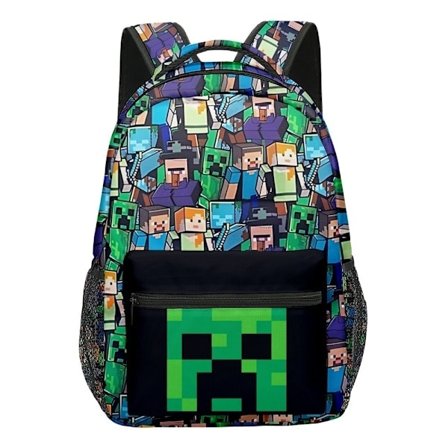 Kompatibel Minecraft Ryggsäck för Pojkar Svart Skolryggsäck Barn Grön Creeper Zombie Skelett Enderman Grottspindel NN
