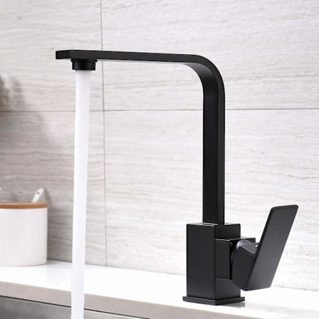 Køkkenarmatur, enkelt greb, køkkenvaskarmatur, 360° drejeligt køkkenvaskarmatur, sort