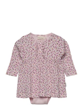 Dress Ls Aop Rib Pink Minymo