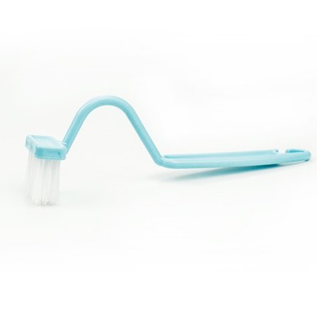V-formet lille toiletbørste med buet håndtag, hygiejnebørste, badeværelsesbørste i plastik, blå