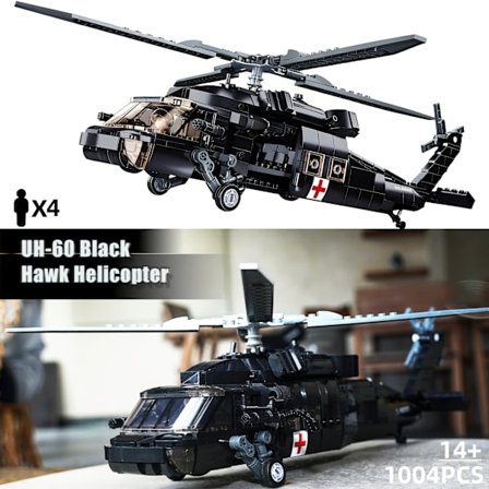 UH-60 Black Eagle Helikopter Militær Sæt, Redningshelikopter Model Sæt med 4 Soldater