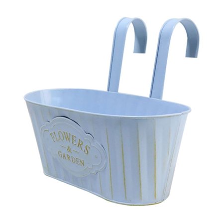 Metall Järn Hängande Blomkruka för Räcke Staket Balkong Växthållare Trädgård Planteringskärl Hink med Avtagbara Krokar Dekor