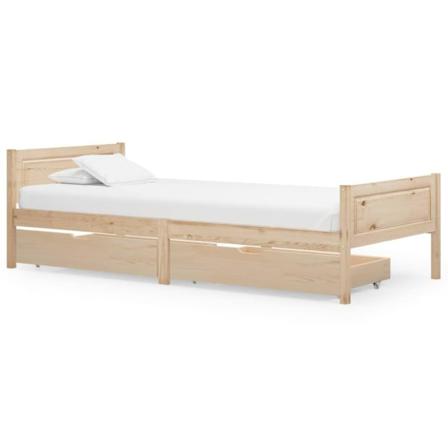 Vidaxl Sängram Med 2 Lådor Massiv Furu 100x200 Cm Brun