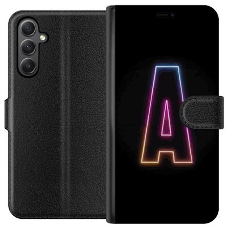 Yhteensopiva Lompakkokotelo Samsung Samsung Galaxy A24 4G Minimalistinen neonkirjain A sateenkaarenvärisessä valossa mustaa taustaa vasten moderniss