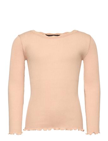 Silk T-Shirt Ls W/ Lace Langærmet T-shirt Beige Rosemunde Kids