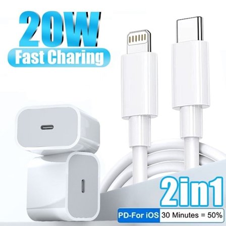 2 st 20W Snabbladdare med kabel för iphone