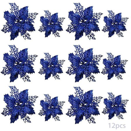 24pcs Christmas Glitter Poinsettia Artificial Flowers