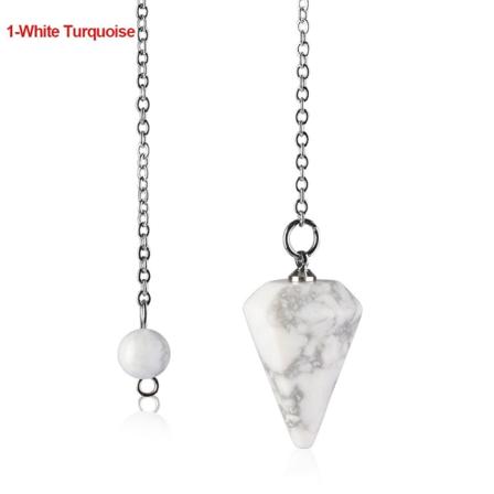 Naturlig helande ädelstenshänge smycken Reiki Pyramid Sexkantig pendel Kedjehänge amulett Y 1-White Turquoise