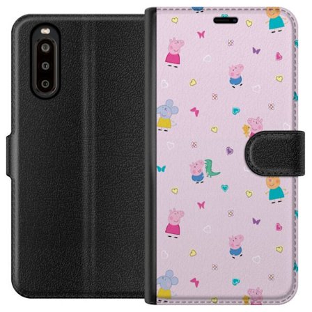 Kompatibelt Lommeboketui til Sony Xperia 10 II Mamma Gris med baby kjærlig Peppa Pig illustrasjon i myke farger for barnemotiver