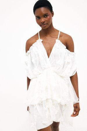 Felicia Wedin x NA-KD Robe courte à épaules dénudées et fleurs - Robes bustier - Blanc - EU 44