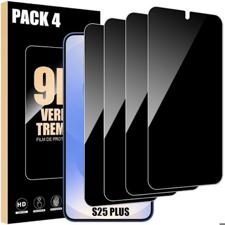 4 Tempereret Glas Anti-Spion - BOOLING - til Samsung Galaxy S25 Plus - Beskyttelsesglas Sort