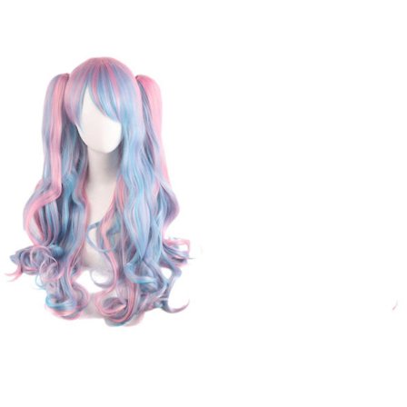 Lolita pitkä kihara klipsu poninhäntä cosplay peruukki, kaksoisponinhäntä tiikeri klipsu pitkä kihara peruukki (pinkki/sininen/vaalea), wz-1352 (FMY)