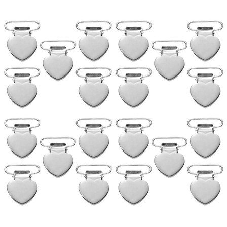 20 stk. moteriktige bukseseler, klips, holdere, hjerteformede metall smokkeholdere, spenner, klips, syverktøy for menn og kvinner (sølv)