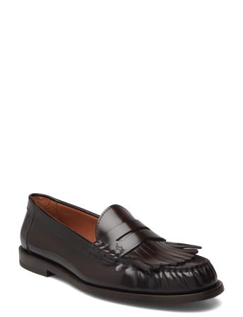 Polo Ralph Lauren Ashtyn Fringe-Trim Calfskin Loafer Brun