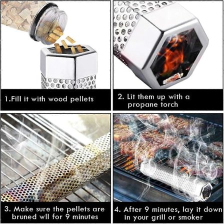 Premium Pellet Røykerør - 5 Timer med Tykk Røyk, Varm eller Kald Røyking, for Enhver Grill eller Røyker