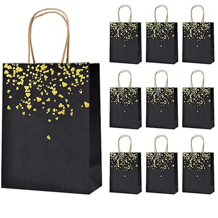 24st papper festpåsar, present Kraftpåse Möhippapåsar med handtag för födelsedag, bröllopsminnesfest nattfirande(svart hjärta)