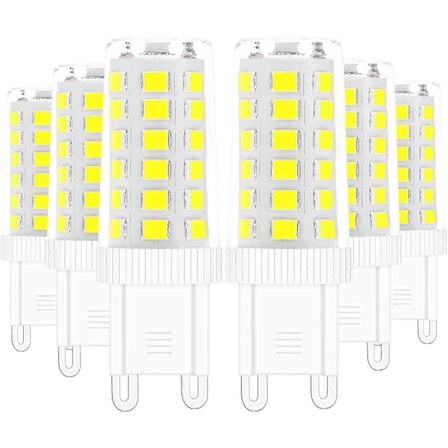 G9 LED-lampor, 5W motsvarande 40W halogenlampa Vit 6000K Flimmerfri Energibesparande Ej dimbar (6-pack) G9-lampa