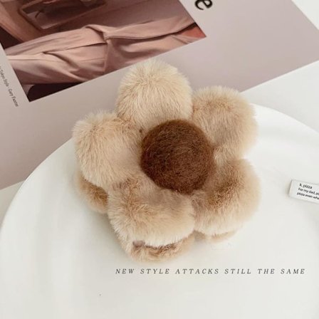 Blomsterhårklämmor för Kvinnor Flickor Söta Kawaii Fluffiga Klämmor för Långt Lockigt Tjockt Tunt Hår Brun Medium Plast Käkklämmor Starkt Grepp Hår 