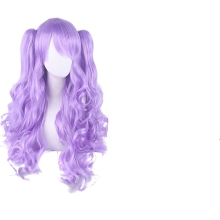Lolita Lang Krøllet Clip On Hestehale Cosplay Paryk, Dobbelt Hestehale Tiger Clip Lang Krøllet Paryk (Lys Lilla)