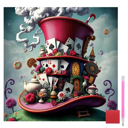 Poker Timanttimaalaussarjat aikuisille, Hattu Timanttimaalaussarjat aikuisille aloittelijoille, 5D DIY Pyöreä Täysi Pora Jalokivitaide Maalaa 